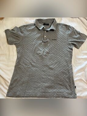 Lindbergh Black Polo Shirt Short Sleeve Grey Men’s Medium Cotton Geometric